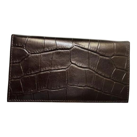 Brighton Card Folio Organizer Long  Wallet Croc Embossed Brown Leather New - Picture 4 of 8